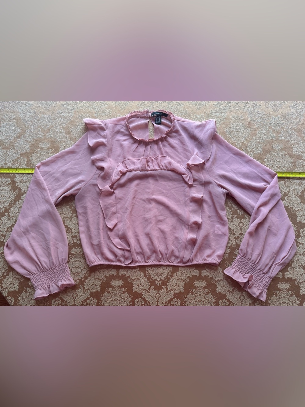 Forever 21 Light Pink Ruffle-Trim Long Sleeve Blouse
